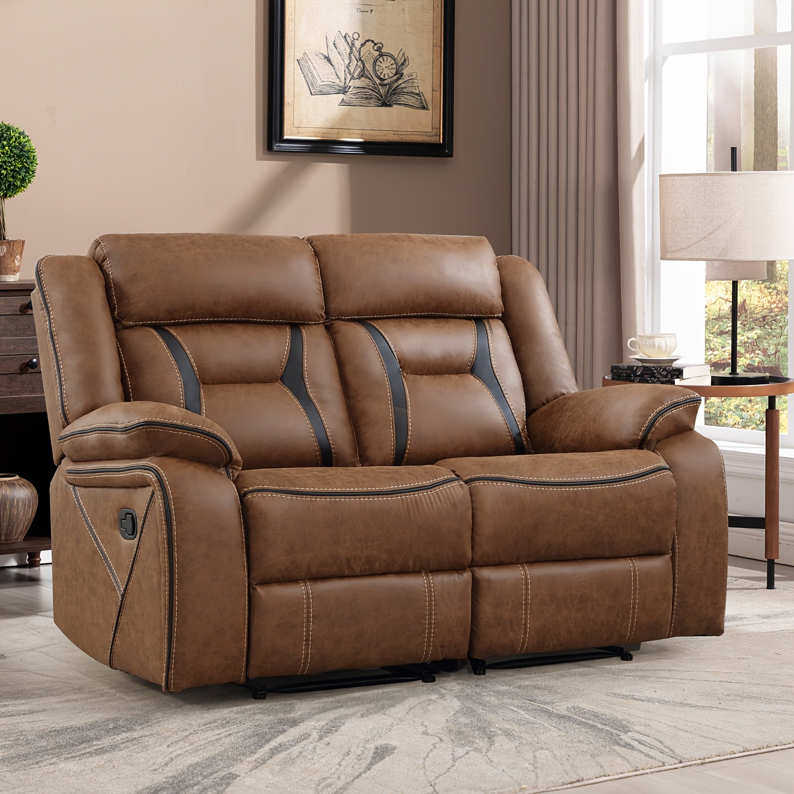 faux leather manual recliner set 3 seat sofa loveseat