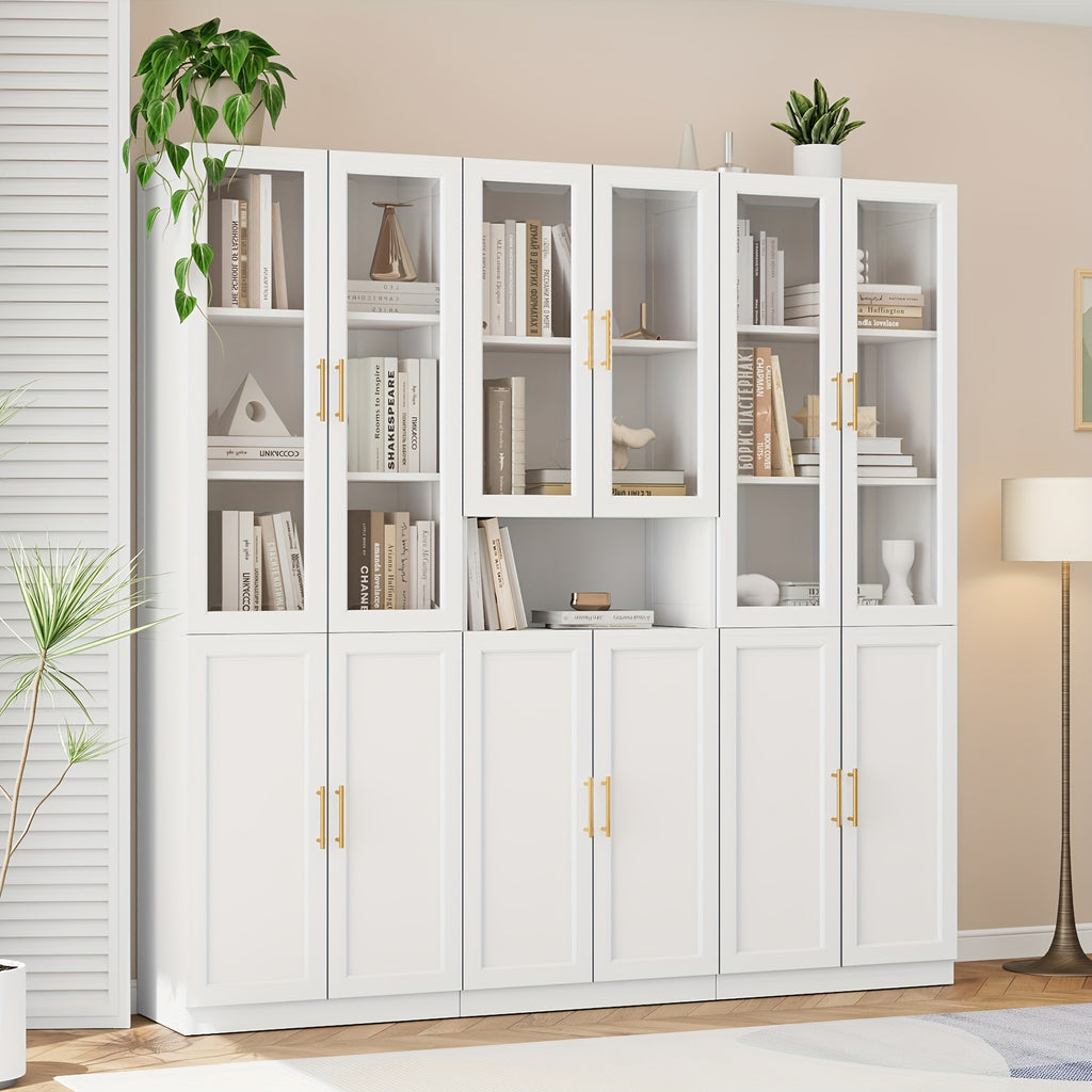 modular bookshelf display cabinet set glass doors drawers 5