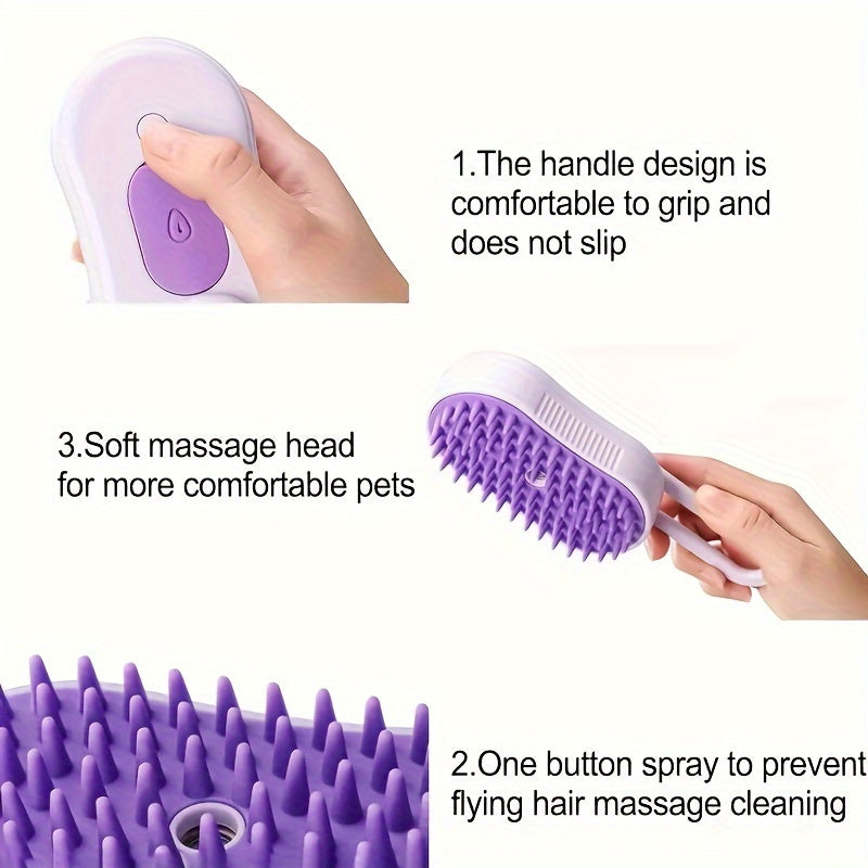 3 in 1 steaming pet brush usb rechargeable foldable