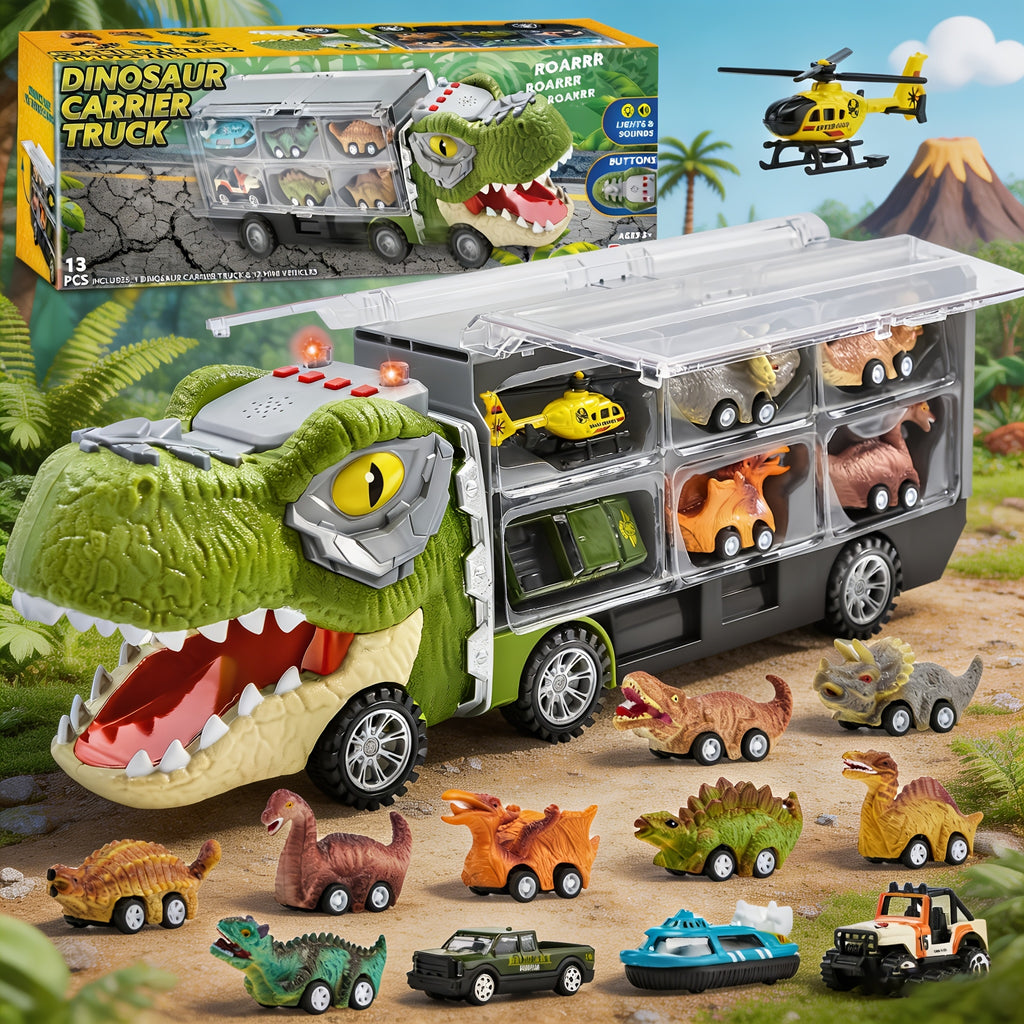 13 packs   dinosaur truck toys kids transport